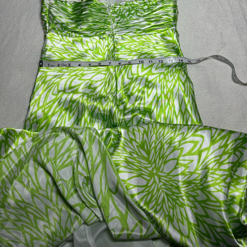 Morgan & Co Vintage Y2K Prom Gown Lime Green Silver 1 Shoulder Embellished 9/10 - Picture 11 of 12
